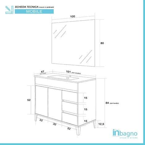 Mobile Bagno Da Terra Cm Linea Way Rovere Chiaro Con Specchio E Lavabo