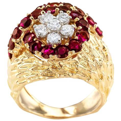 Ruby Diamond Yellow Gold Cluster Ring For Sale At 1stDibs Ruby And