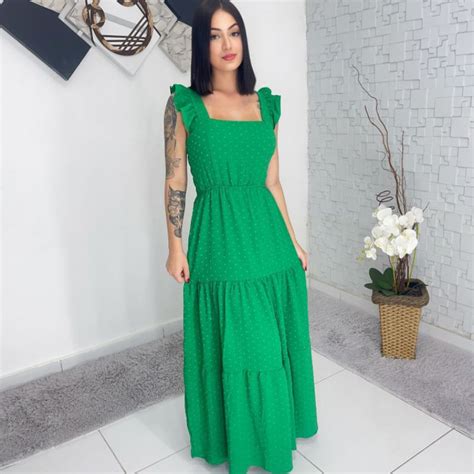 Vestido Longo Luxo Babada Na Manga Shopee Brasil