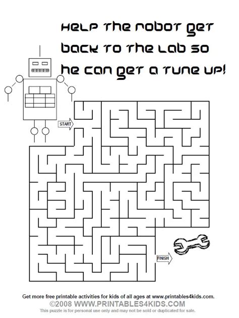 printable robot maze – Printables for Kids – free word search puzzles, coloring pages, and other ...