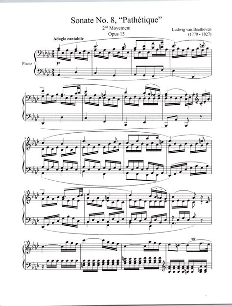 Sonata No 8 Pathetique 2nd Movement Opus 13 Piano Solo Digital Classic Sheet Music Advance