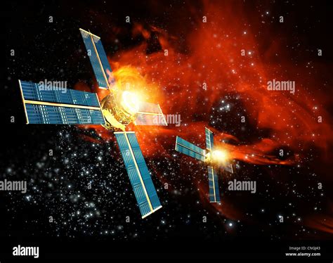 Solar flare hitting satellite artwork Stock Photo - Alamy