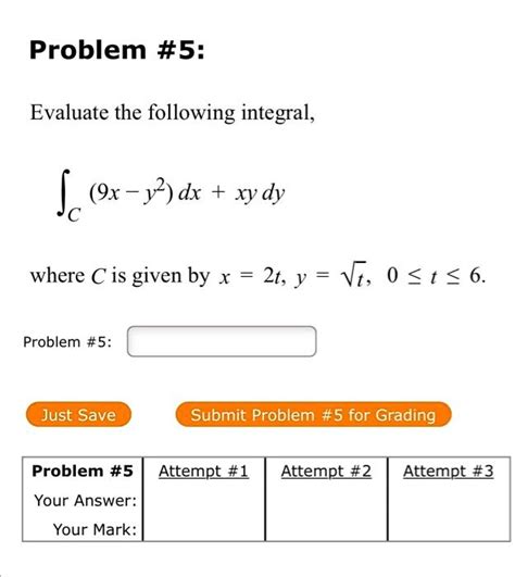 Solved Texts Problem 5 Evaluate The Following Integral ∫9x Y2