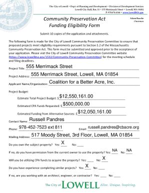 Fillable Online Community Preservation Act Funding Eligibility Form Fax