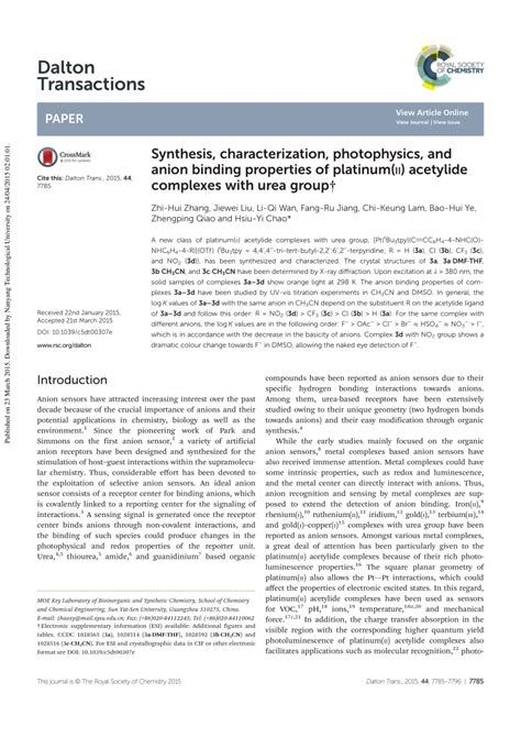 (PDF) Synthesis, Characterization, Photophysics, and Anion Binding ...