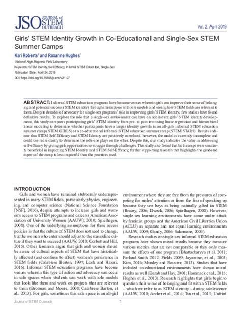 Pdf Girls Stem Identity Growth In Co Educational And Single Sex Stem Summer Camps Roxanne