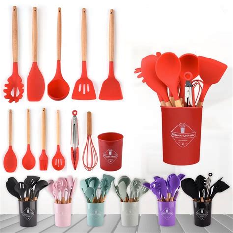 Kit 12 Peças conjunto utensílios Silicone De Cozinha Colher escumadeira