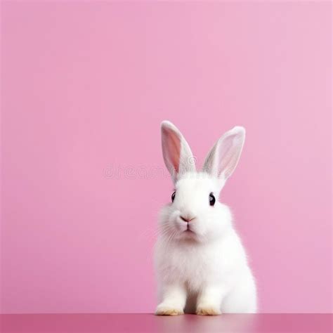 Whimsical White Rabbit On Pink Background Easter Concept Generative