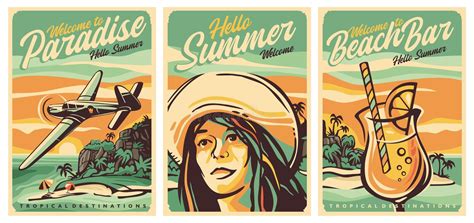 Summer Holiday Posters Set With Tropical Island Stock Vector