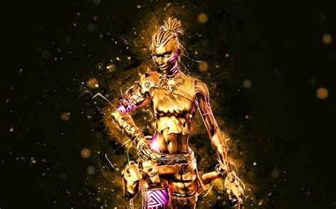 Download Wallpapers Golden Tarana 4k Yellow Neon Lights Fortnite Battle Royale Fortnite