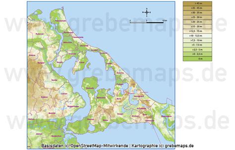 Usedom Vektorkarte Höhenschichten grebemaps Kartographie