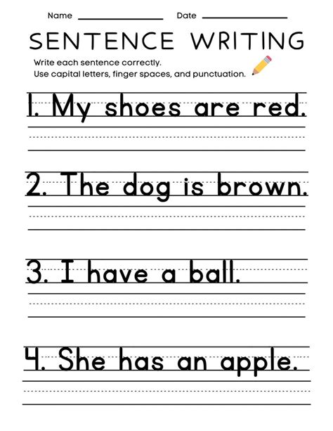25 Printable Sentence Writing Worksheets Write The Sentence Etsy