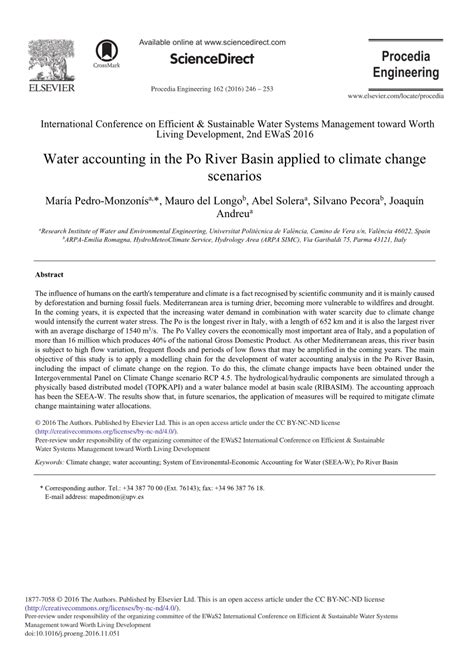 (PDF) Water Accounting in the Po River Basin Applied to Climate Change Scenarios