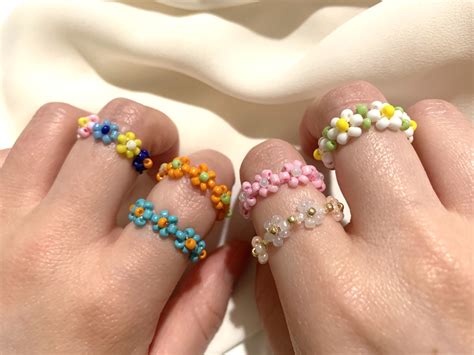 Colorful Daisy Ring No Visible Knot Stackable Flower Bead Etsy