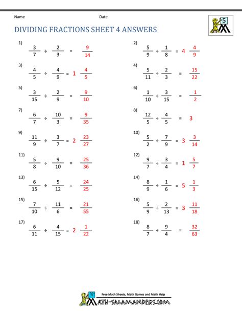 Dividing Fractions And Whole Numbers Worksheet