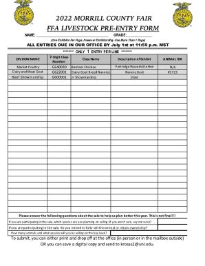 Fillable Online Extension Unl 2022 Pre Fair Livestock Entry Form FFA