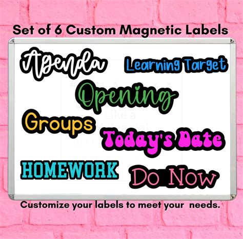 6 Custom Magnetic Labels Set Classroom Magnetic White Board Labels For