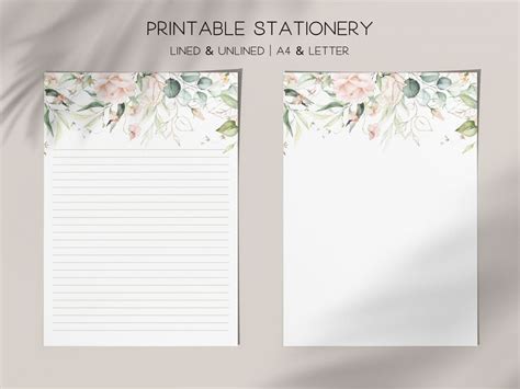 Botanical Floral Letter Writing Paper Digital Download Soft Flower Border Stationery Printable