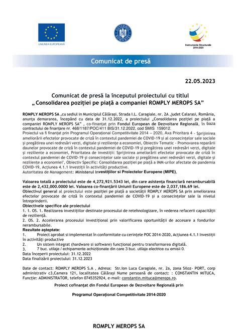 Comunicat De Pres La Nceputul Proiectului Cu Titlul Consolidarea