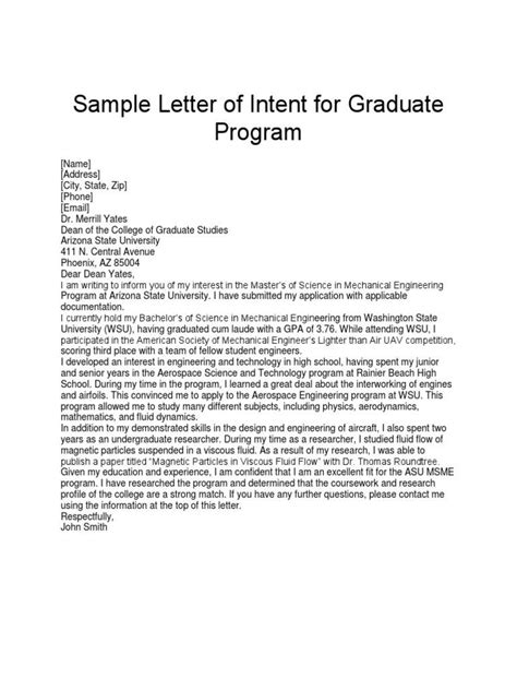 Phd Letter Of Intent Sample