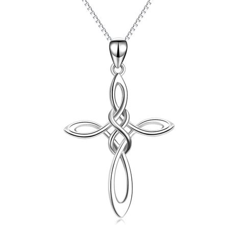 Celtic Knot Cross Necklace 925 Sterling Silver Polished Infinity Love