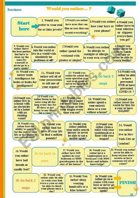 Would You Rather Boardgame Esl Worksheet By Stefemma