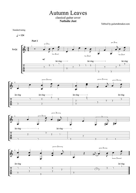 Autumn Leaves Fingerstyle Guitar Tab Pdf Guitar Sheet Music Guitar