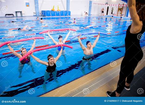 Aqua Aerobics Training In The Water Sports Center Stock Image Image