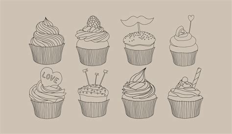 Set Of Hand Drawn Cupcakes Cupcakes Vector 17519707 Vector Art At Vecteezy