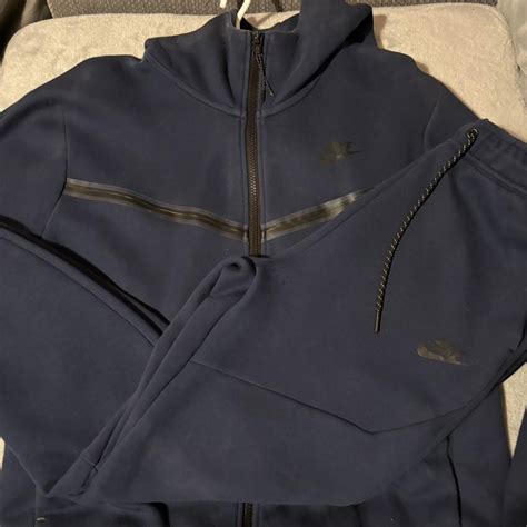 Navy Nike Tech Fleece Tracksuit Size Medium Top Depop