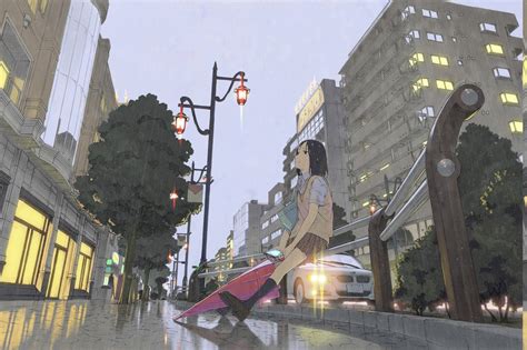 Download Anime Girl Sad Alone On Sidewalk Raining Wallpaper