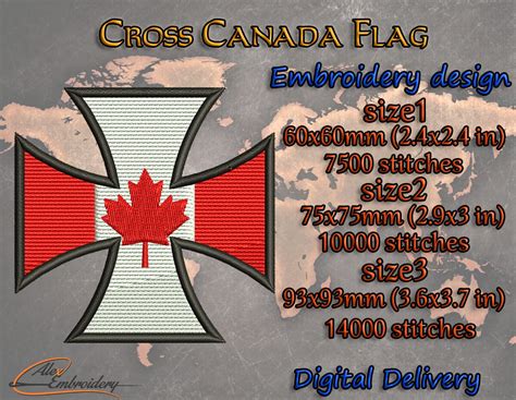 Cross Canada Flag Embroidery Design 3 Sizes 8 Embroidery Etsy