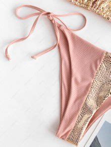 Zaful Shiny Snakeskin Ribbed Tie Side String Bikini Swimwear In Light