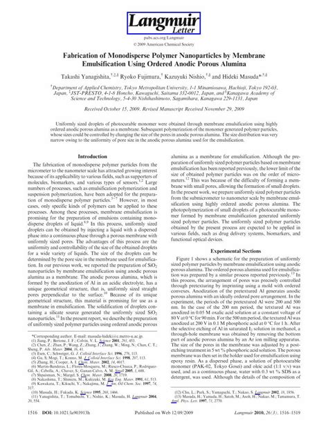 Pdf Fabrication Of Monodisperse Polymer Nanoparticles By Membrane