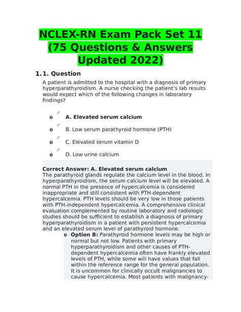 Nclex Rn Exam Pack Set 11 75 Questions And Answers Updated 2022 Browsegrades