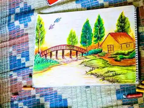 Lakaran Pemandangan Lukisan Rumah Kampung Simple 18 Background Ideas