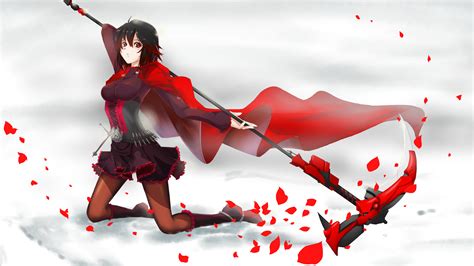 Crescent Rose Black Hair Red Skirt Anime Girls Digital Art Ruby