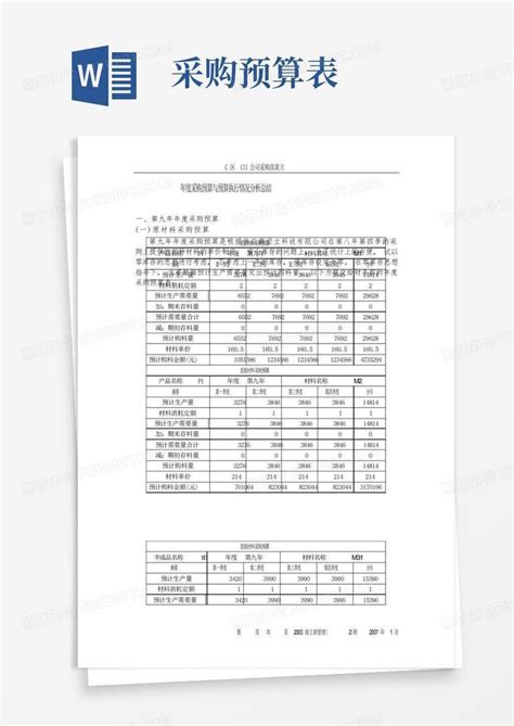 年度采购预算与预算执行情况分析总结word模板下载编号lzkbmzer熊猫办公