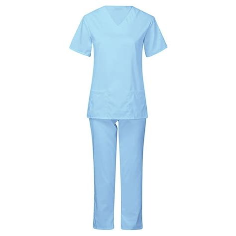 Egnmcr Nursing Scrub Workwear Sets For Women T Shirt Working Uniform Solid Color V Neck Short