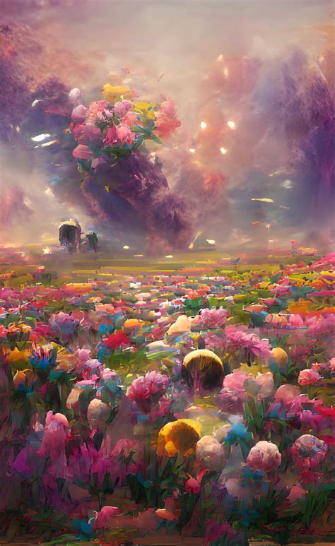 Flower Field Fantasy Art Landscapes Dreamy Art Beautiful Fantasy Art