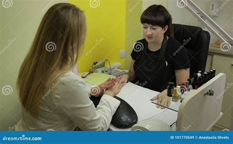 Happy Woman Getting Her Nails Done At Beauty Salon Stock Video Video