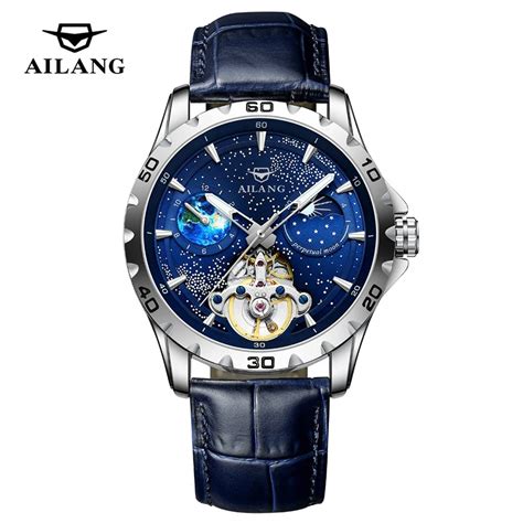 AILANG Fashion Blue Starry Sky Mechanical Watch For Men Luxury Leather