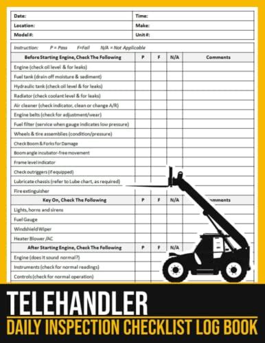 Telehandler Daily Inspection Checklist Log Book Telehandlers Pre Use