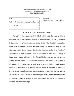 Fillable Online Motion For Relief From Automatic Stay And Proposed