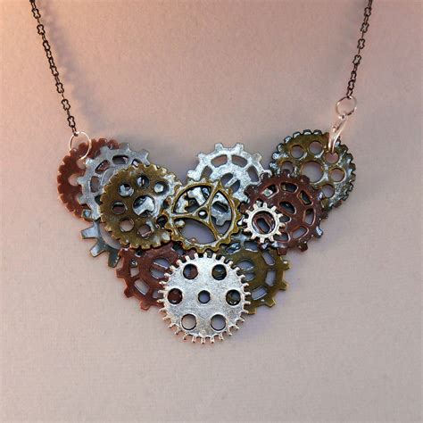 V Shaped Steampunk Gear Statement Necklace Steampunk Gears Statement