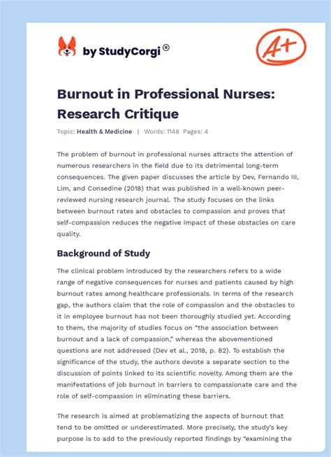 Burnout In Nurses Self Compassions Role In Care Quality Free Essay