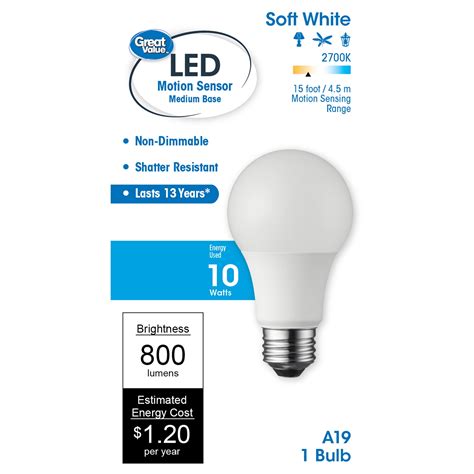 Great Value LED Light Bulb 10 Watts 60W Equivalent A19 Motion Sensor