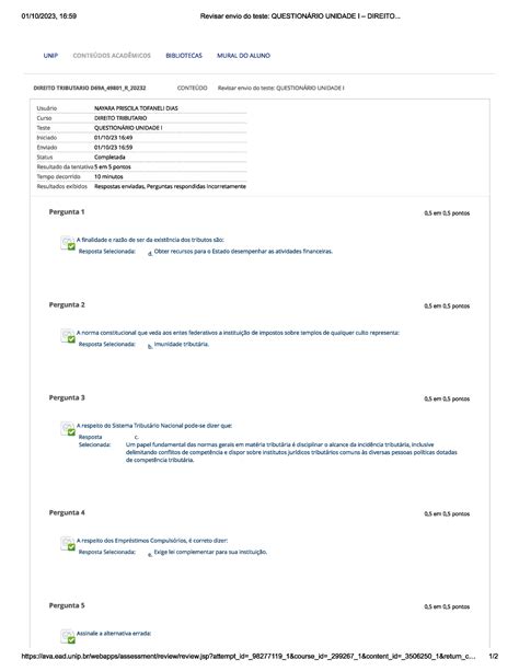 Direito Tributario Questionario Unidade Direito Tribut Rio