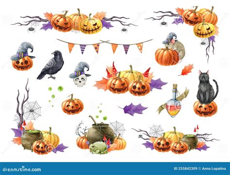 Decoraci N De Halloween Elemento Acuarela Conjunto De Ilustraciones