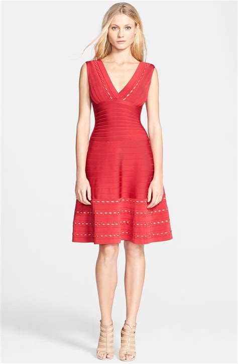 Herve Leger Eyelet Trim Fit And Flare Bandage Dress Nordstrom